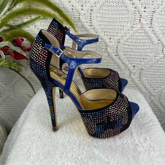 ALBA Multicolored Rhinestone Bejewled Super High Stiletto Heels Open Toe Pumps 9 - Picture 3 of 10